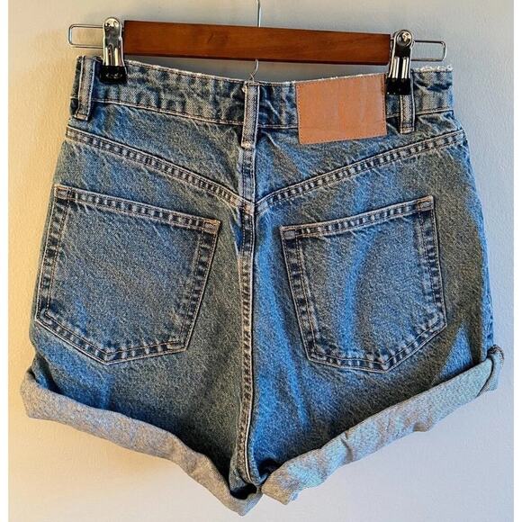 Zara High Rise Denim Shorts Blue Rolled Hem 100% Cotton Casual Summer Size 4 - Picture 4 of 5